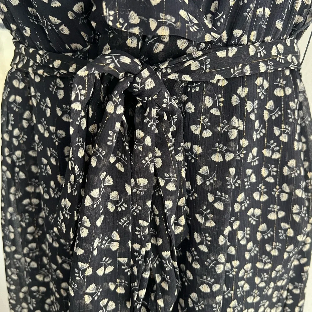 J. Crew Point Sur Navy Floral Sparkle Jumpsuit Size 8 - Picture 5 of 9